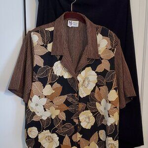 Maggie Sweet Floral and Stripes 2pc skirt and top 1X Black/Brown
